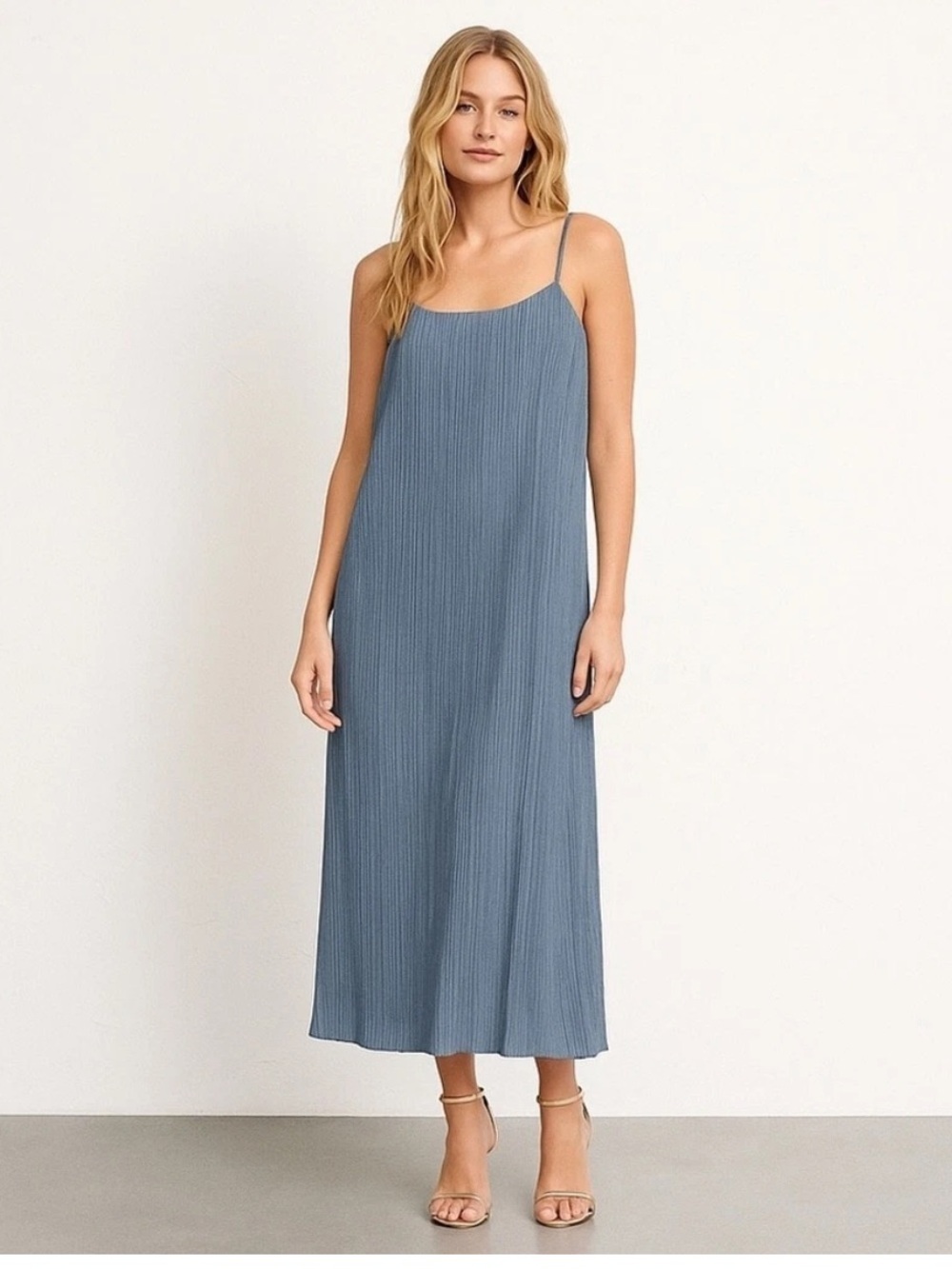 NWT Madewell Goldie Slip Dress in Plisse Teapot Blue size 2